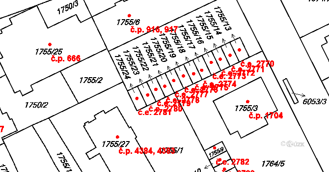 Jihlava 2778 na parcele st. 1755/21 v KÚ Jihlava, Katastrální mapa