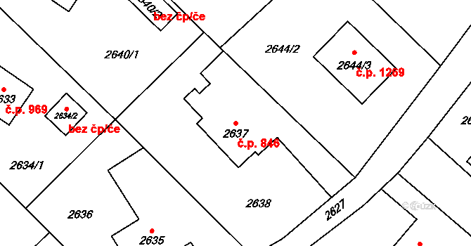 Bystřice 846 na parcele st. 2637 v KÚ Bystřice nad Olší, Katastrální mapa