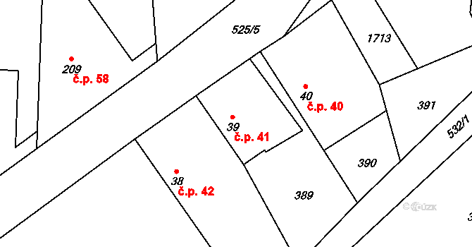 Hasina 41, Rožďalovice na parcele st. 39 v KÚ Hasina, Katastrální mapa