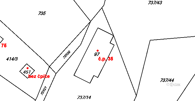 Havírna 35, Bohutín na parcele st. 97 v KÚ Bohutín, Katastrální mapa