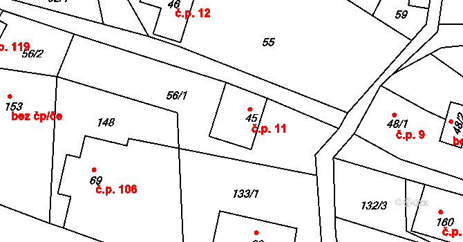 Horní Světlá 11, Mařenice na parcele st. 45 v KÚ Horní Světlá pod Luží, Katastrální mapa