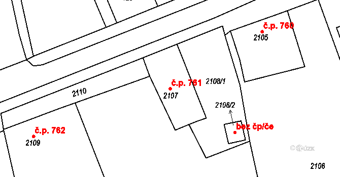 Pod Cvilínem 761, Krnov na parcele st. 2107 v KÚ Opavské Předměstí, Katastrální mapa
