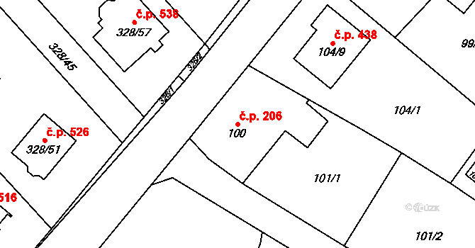 Krmelín 206 na parcele st. 100 v KÚ Krmelín, Katastrální mapa