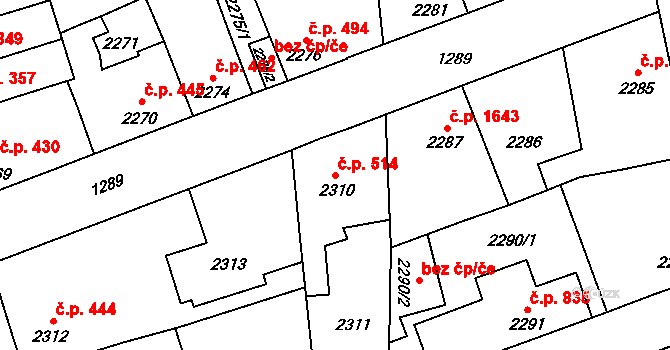 Kročehlavy 514, Kladno na parcele st. 2310 v KÚ Kročehlavy, Katastrální mapa