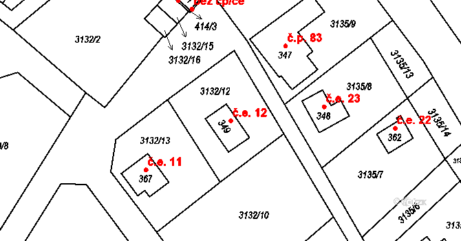 Podělusy 12, Týnec nad Sázavou na parcele st. 349 v KÚ Podělusy, Katastrální mapa
