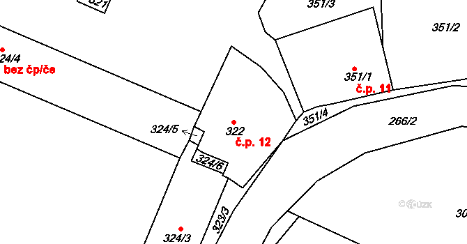 Hřebeny 12, Josefov na parcele st. 322 v KÚ Luh nad Svatavou, Katastrální mapa