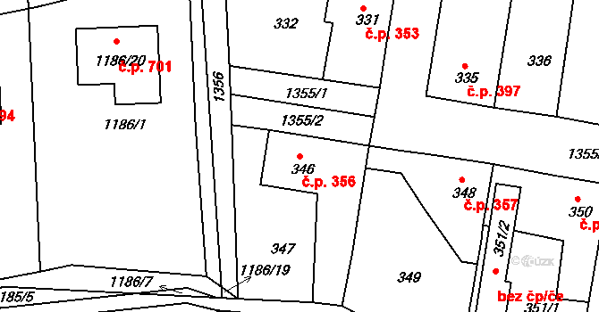 Tuchlovice 356 na parcele st. 346 v KÚ Tuchlovice, Katastrální mapa