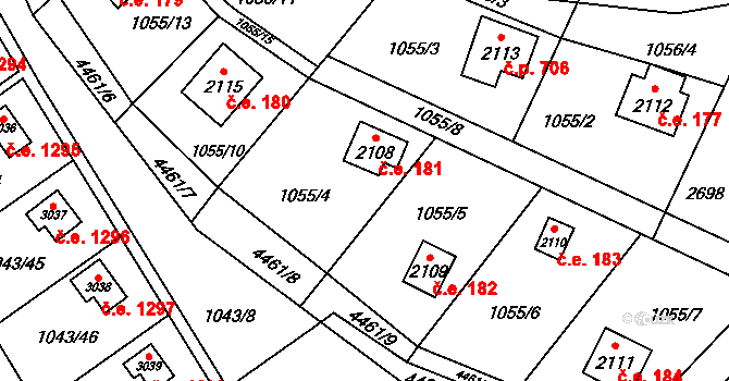 Ostravice 181 na parcele st. 2108 v KÚ Ostravice 1, Katastrální mapa