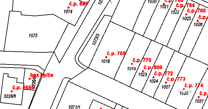 Tachov 769 na parcele st. 1018 v KÚ Tachov, Katastrální mapa