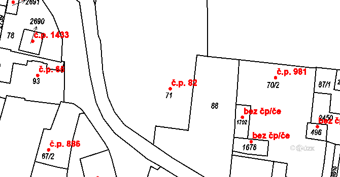 Třebechovice pod Orebem 82 na parcele st. 71 v KÚ Třebechovice pod Orebem, Katastrální mapa