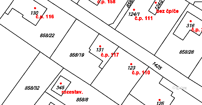 Libochovany 117 na parcele st. 131 v KÚ Libochovany, Katastrální mapa