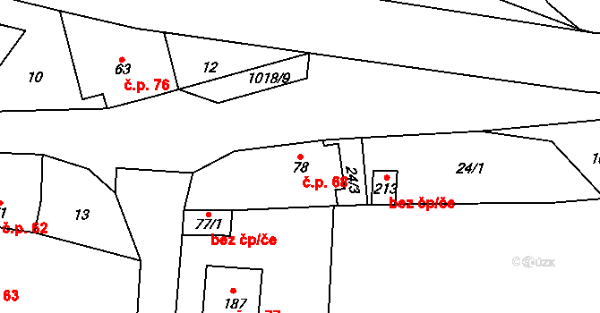 Milešov 68, Velemín na parcele st. 78 v KÚ Milešov u Lovosic, Katastrální mapa