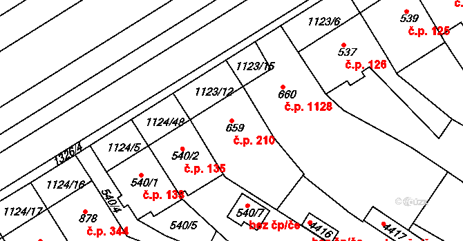 Valdické Předměstí 210, Jičín na parcele st. 659 v KÚ Jičín, Katastrální mapa