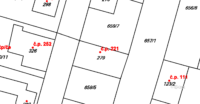 Krchleby 221 na parcele st. 279 v KÚ Krchleby u Nymburka, Katastrální mapa