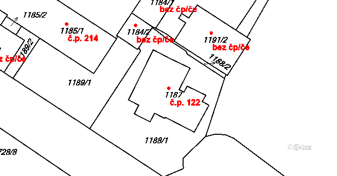 Miřetice u Klášterce nad Ohří 122, Klášterec nad Ohří na parcele st. 1187 v KÚ Miřetice u Klášterce nad Ohří, Katastrální mapa