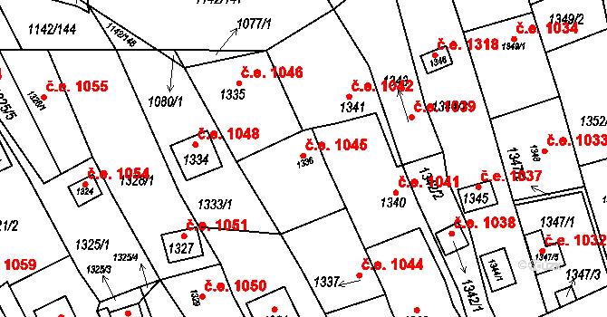 Bystrc 1045, Brno na parcele st. 1336 v KÚ Bystrc, Katastrální mapa