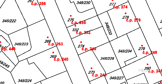 Černčice 249 na parcele st. 274 v KÚ Černčice u Loun, Katastrální mapa
