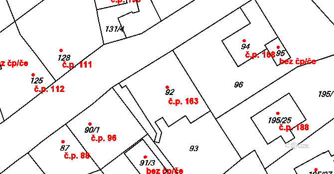 Hudcov 163, Teplice na parcele st. 92 v KÚ Hudcov, Katastrální mapa