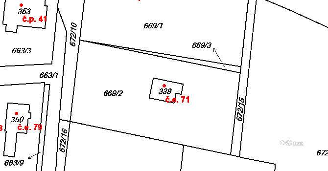 Kamenice 71, Dobšín na parcele st. 339 v KÚ Dobšín, Katastrální mapa