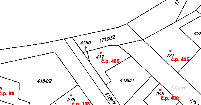 Lomnice nad Lužnicí 409 na parcele st. 411 v KÚ Lomnice nad Lužnicí, Katastrální mapa