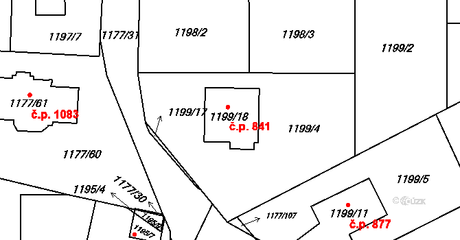 Stodůlky 841, Praha na parcele st. 1199/18 v KÚ Stodůlky, Katastrální mapa