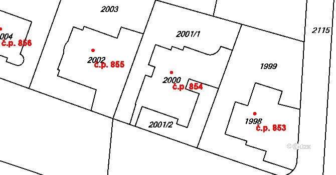 Střešovice 854, Praha na parcele st. 2000 v KÚ Střešovice, Katastrální mapa