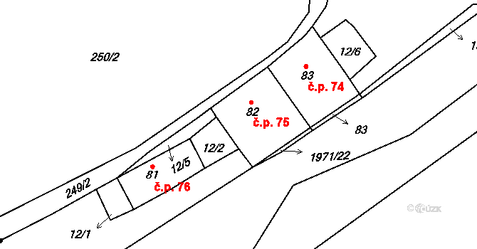 Štěchovice 75 na parcele st. 82 v KÚ Štěchovice, Katastrální mapa