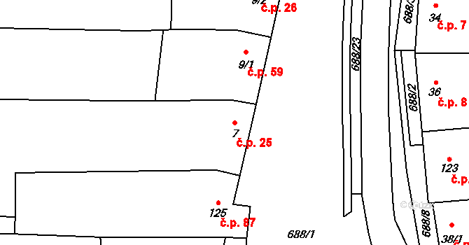 Ostrovánky 25 na parcele st. 7 v KÚ Ostrovánky, Katastrální mapa