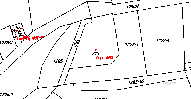 Vrchlabí 453 na parcele st. 713 v KÚ Vrchlabí, Katastrální mapa