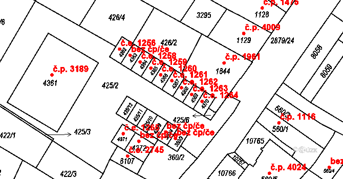 Hodonín 1261 na parcele st. 4367 v KÚ Hodonín, Katastrální mapa
