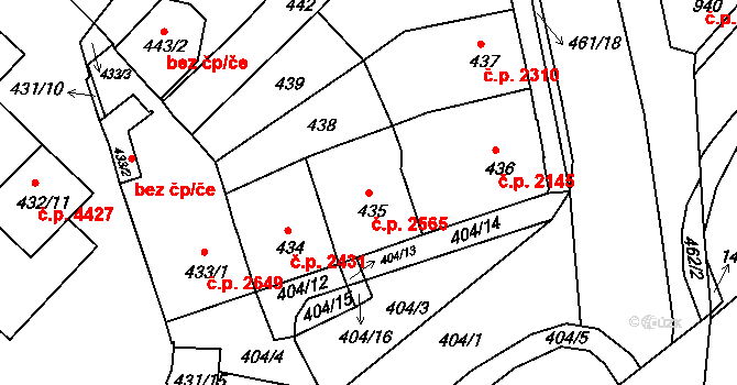 Chomutov 2565 na parcele st. 435 v KÚ Chomutov II, Katastrální mapa