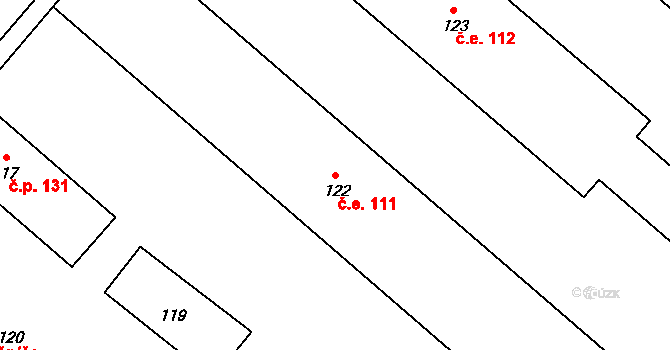 Druzcov 111, Osečná na parcele st. 122 v KÚ Druzcov, Katastrální mapa