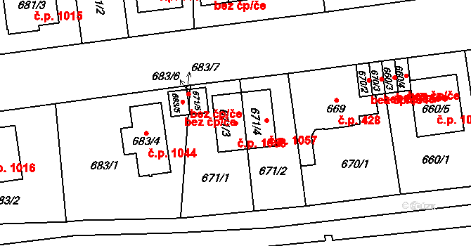 Skvrňany 1058, Plzeň na parcele st. 671/3 v KÚ Skvrňany, Katastrální mapa