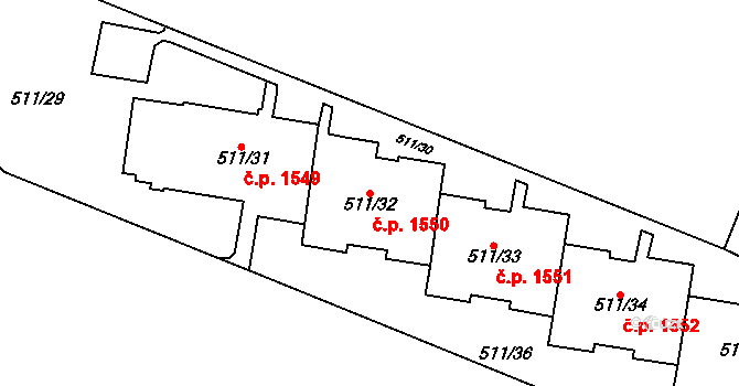Podlesí 1550, Havířov na parcele st. 511/32 v KÚ Bludovice, Katastrální mapa