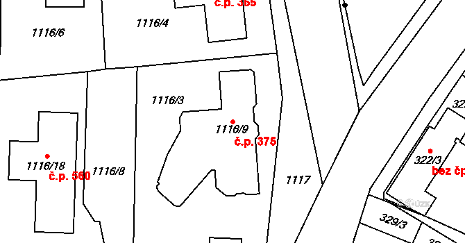 Senec 375, Zruč-Senec na parcele st. 1116/9 v KÚ Senec u Plzně, Katastrální mapa