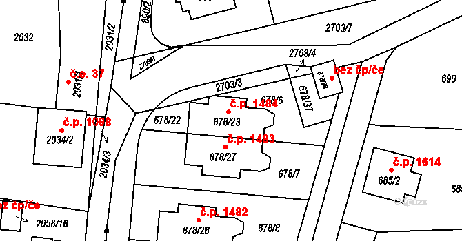 Kyje 1484, Praha na parcele st. 678/23 v KÚ Kyje, Katastrální mapa
