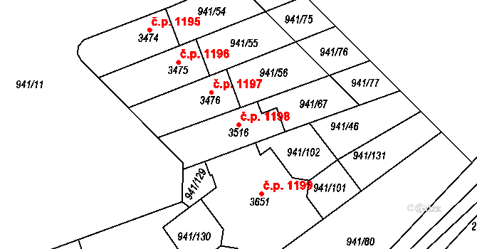 Sušice II 1198, Sušice na parcele st. 3516 v KÚ Sušice nad Otavou, Katastrální mapa
