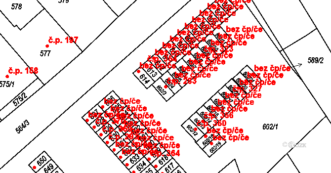 Přerov VI-Újezdec 283, Přerov na parcele st. 602/3 v KÚ Újezdec u Přerova, Katastrální mapa