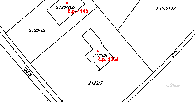 Mělník 3664 na parcele st. 2123/8 v KÚ Mělník, Katastrální mapa