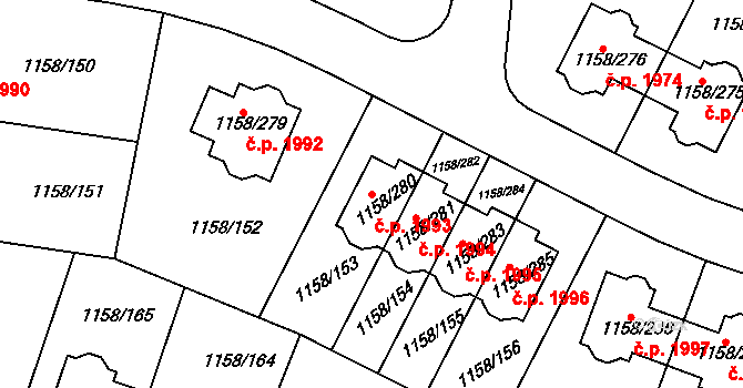 Hostivice 1993 na parcele st. 1158/280 v KÚ Hostivice, Katastrální mapa