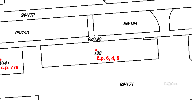 Habartov 4,5,6 na parcele st. 132 v KÚ Habartov, Katastrální mapa