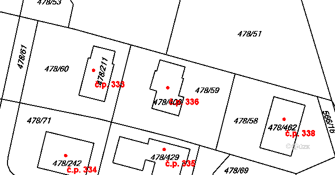 Roudné 336 na parcele st. 478/400 v KÚ Roudné, Katastrální mapa