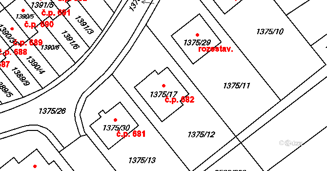 Jedovnice 682 na parcele st. 1375/17 v KÚ Jedovnice, Katastrální mapa