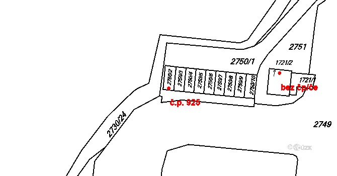 Kohoutovice 925, Brno na parcele st. 2750/2 v KÚ Kohoutovice, Katastrální mapa