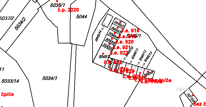 Znojmo 923 na parcele st. 5045/7 v KÚ Znojmo-město, Katastrální mapa