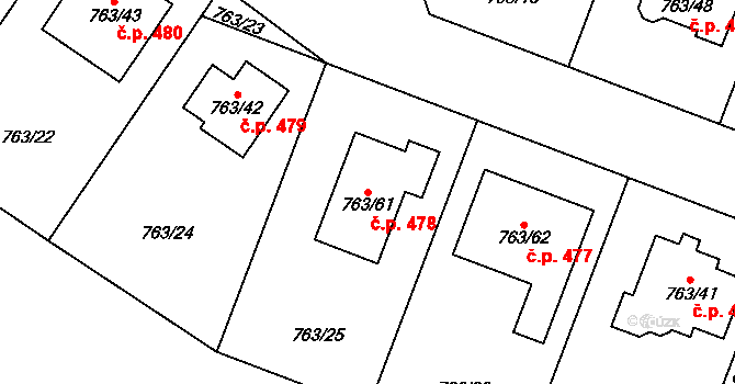Kostomlaty nad Labem 478 na parcele st. 763/61 v KÚ Kostomlaty nad Labem, Katastrální mapa