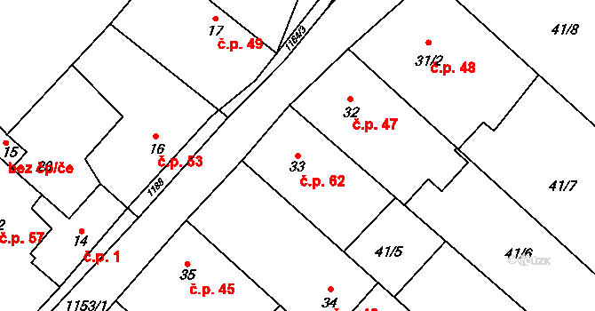 Výčapy 62 na parcele st. 33 v KÚ Výčapy, Katastrální mapa