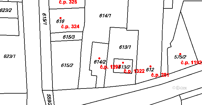 Nýřany 1297 na parcele st. 614/2 v KÚ Nýřany, Katastrální mapa