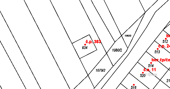 Uherčice 383 na parcele st. 634 v KÚ Uherčice u Hustopečí, Katastrální mapa