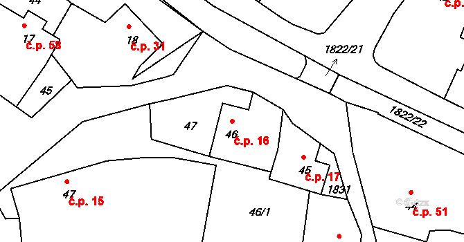 Přibyslavice 16 na parcele st. 46 v KÚ Přibyslavice nad Jihlavou, Katastrální mapa